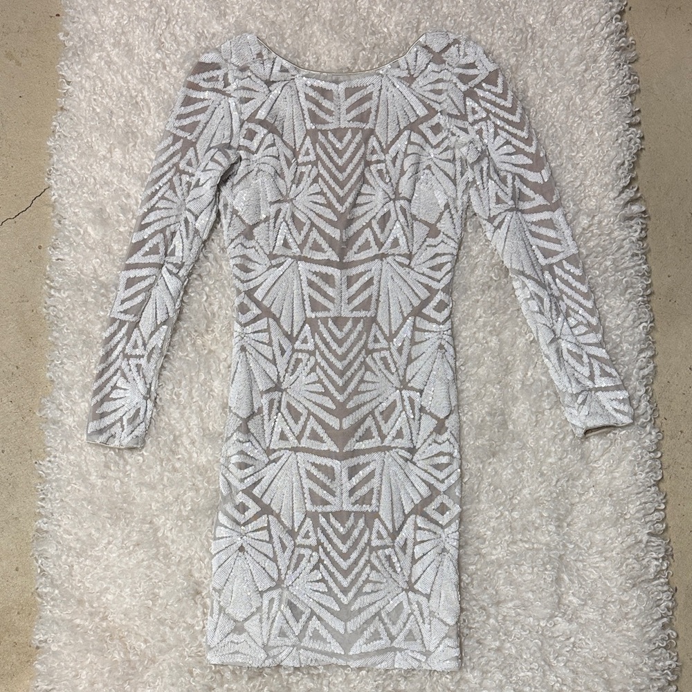Dress the Population White Sequin Long Sleeve Dress
